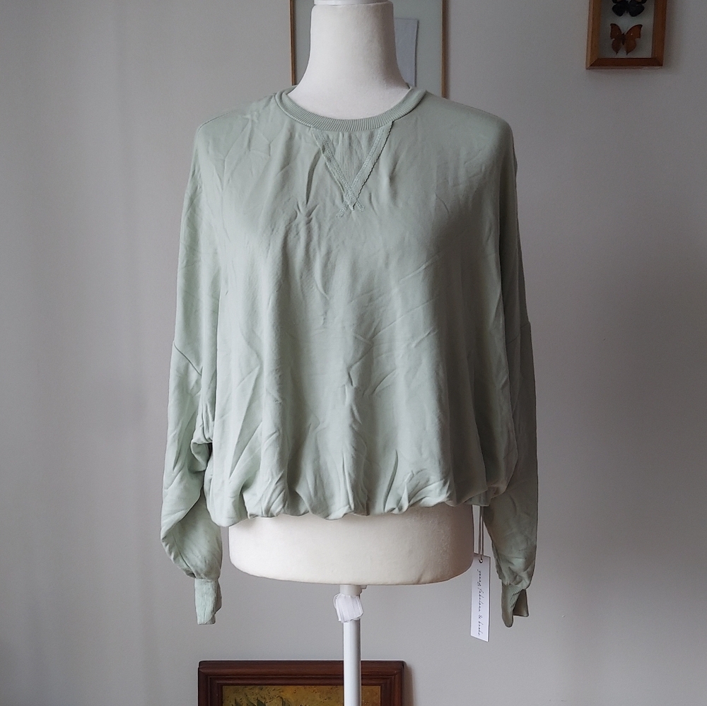 NWT Young Fabulous And Broke Women's Sage Green Top XS Bat Sleeves